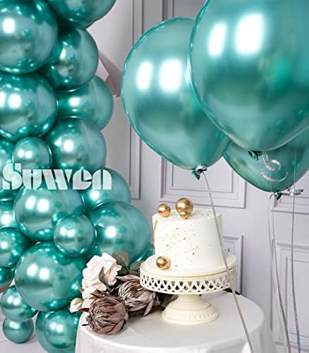 Suwen Metallic Green Balloons Kit 67pcs 10 inča 5 inča Različite veličine Latex Helium sjajni hromirani tirkizni