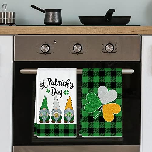 AnyDesign Kuhinjski ručnik za Dan Svetog Patrika 18 x 28 inča Irska boja Gnome Shamrock ručnik za suđe