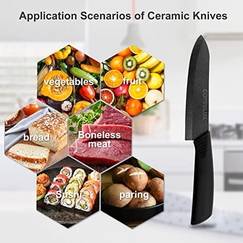 CORESLUX keramički nož, 6 komada keramički Set kuhinjskih noža, Set keramičkih noževa za kuhinju 6