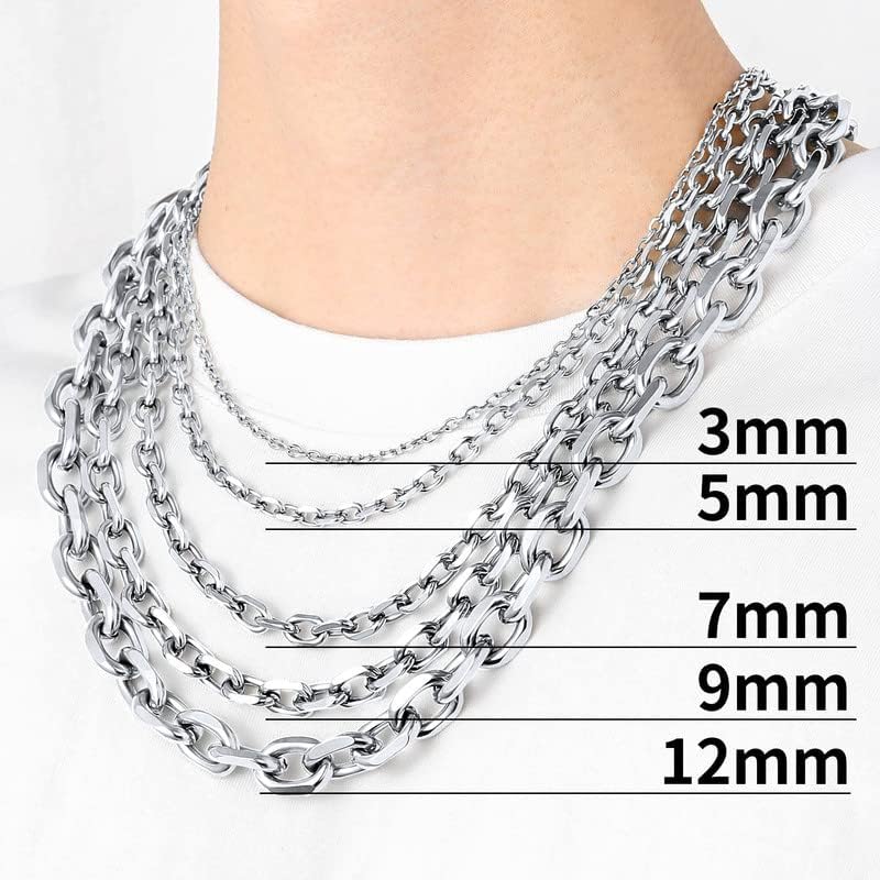 Lančanik Muški ženski lanac Rolo ogrlica, 3mm/5mm/7mm/9mm / 12mm Široki nehrđajući čelik / crni Metal/18k pozlaćena