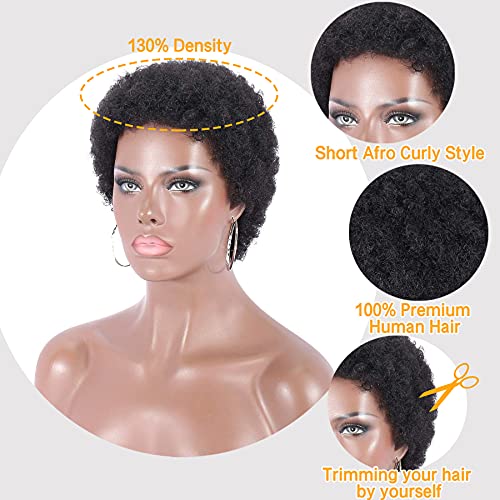 Kalyss ljudska kosa kratke crne Afro Kinky kovrčave perike za žene lagana perika pune kose