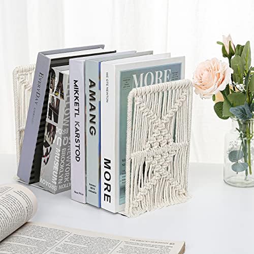 2 komada Boho Macrame Bookends Metal Book Stopper Farmhouse moderna dekorativna knjiga završava