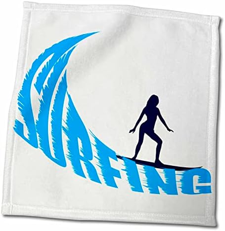 3Droza Žena Surfer, Plavi val, Tekst Surfanje, Bijeli ručnik za pozadinu, 15 x 22