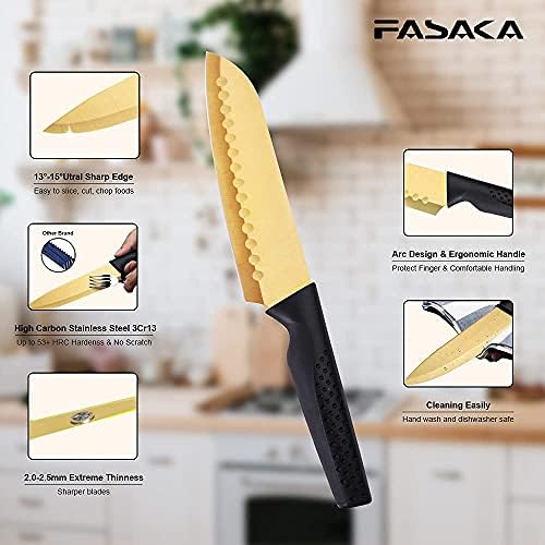 FASAKA 12kom Set kuhinjskih noža, Zlatni kuhinjski Set + set kuhinjskih noža u boji Kuhinjski uređaji,