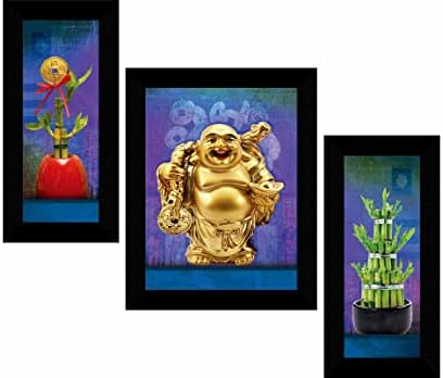 SAF set od 3 nasmijana Buda moderna umjetnička zidna slika za uređenje doma 13,5 x 22,5 inča