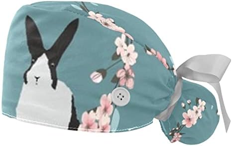 2 komada Sakura i zec radne kape sa gumbima elastična bouffant kapa s duksevima