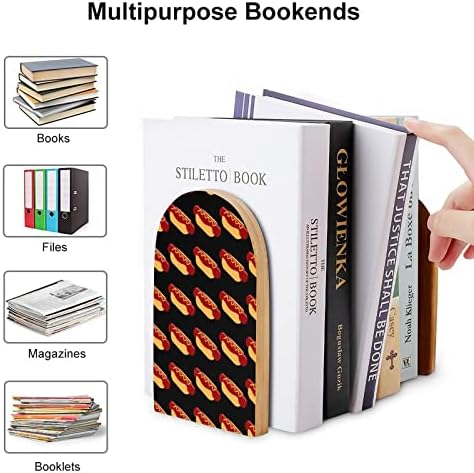 Fastfood Hot Dog farbanje drveta Bookend dekorativni kraj knjige bez klizanja 1 par 7x5 inča