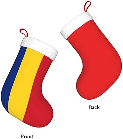 QG ZZX Božićne čarape sa bijelom super mekom plišanom manžetnom zastavom Rumunjske Xmas Čarape Božićne