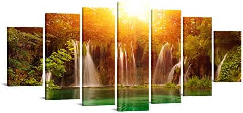 Ogroman 7 multi Panel Waterfall Sunset Canvas Wall Art Dreamlike vodopad šumski pejzaž Slike