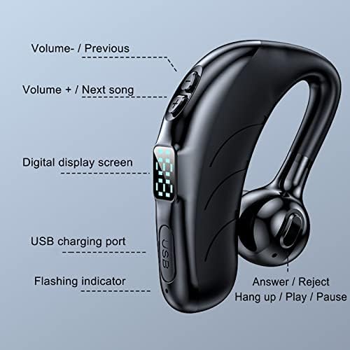 XUNION Single Ear slušalice sa MIC Bluetooth 5.2 Slušalica LED displej Vodootporni slušali slušali