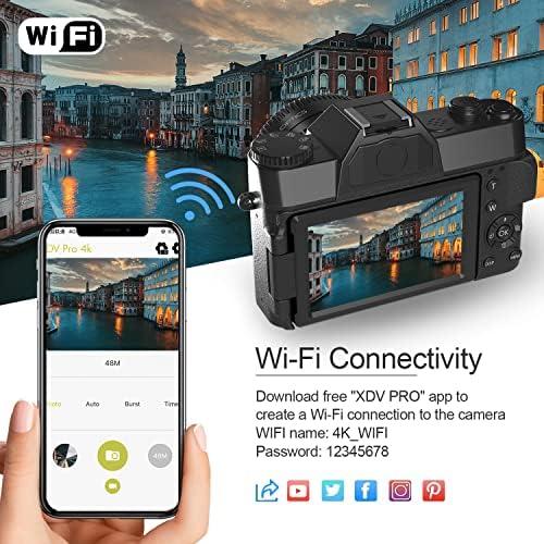 Digitalna kamera za photograhy i Video VJIANGER 4k 48mp WiFi vlogging kamera sa 180° Flip ekran,
