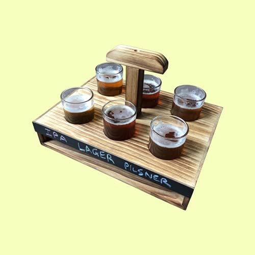 Chestnut Brew Crafts poslužavnik Beer Flight Glass Cups Set-drveni sa ručkom Bar Caddy Sampler, 6 čaša,