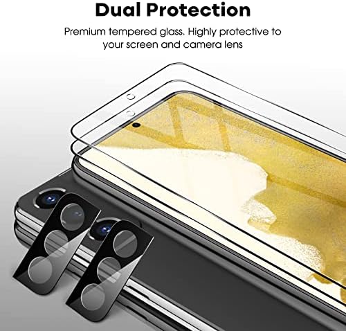 JETech Zaštita ekrana za Samsung Galaxy S22 5G sa zaštitom sočiva kamere, alat za jednostavnu instalaciju,