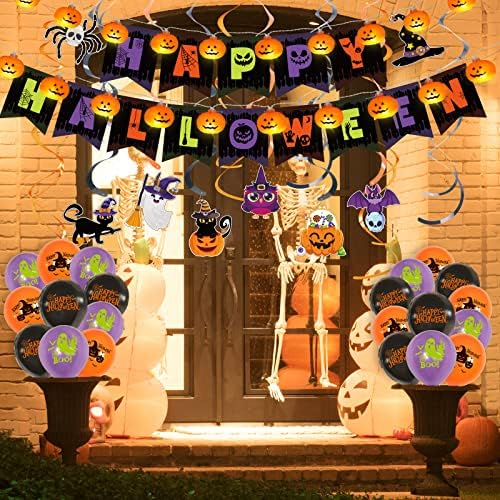 Halloween Birthday Party Decorations Banner, Halloween Pumpkin string Lights with 20 LED 10ft
