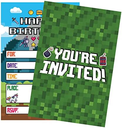 MingDCDC Poziv za video rođendan, Igra Pozivni pozivnice za upotrebu Pozovite karticu, dječji dječji piksel Gamer