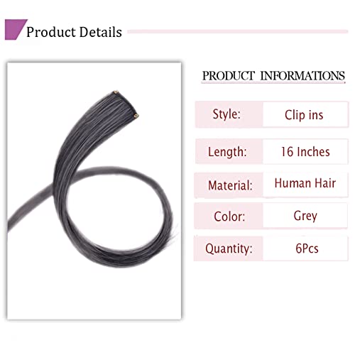 BESFOR Rainbow Clip in Hair Extensions Human Hair Hairpieces For Women Girls Highlights Grey