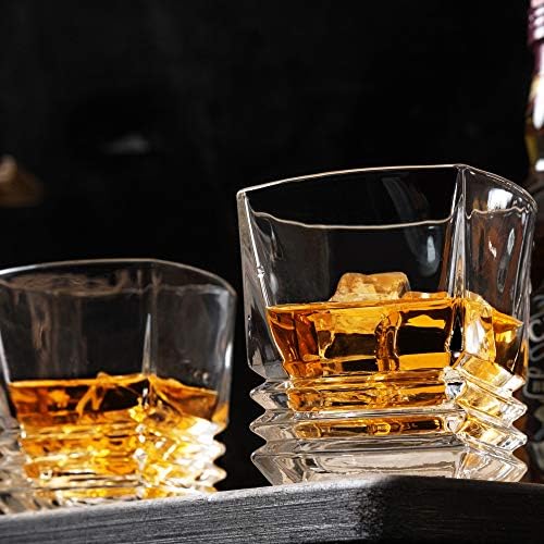 Kanars Whisky Glass 9 Oz, Square Rock naočare Set 4 za Scotch burbon Liquor Snifter Brandy Rum,