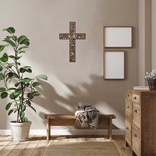 Drveni zidni viseći cross cvijet golubovi religiozni kućni dnevni boravak Dekor rustikalni drveni