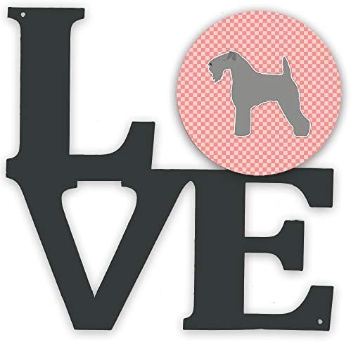 Caroline's Treasures BB3592WALV Kerry Blue Terrier šahovnica Pink metalni zid artwork Love,