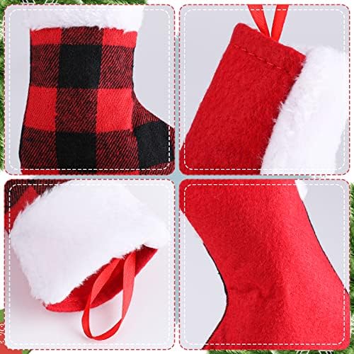 Sibba 4 Pack Božićne čarape, Red Buffalo Pleaid Xmas Boravice sa plišanom manžetnom, kamin Viseći