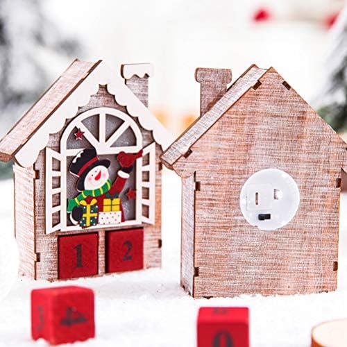 Stol Topper Drvena Kuća Oblik Kalendar Rasvjeta Božić Kalendar Ornament Creative Snowy Dizajn Glowing Kalendar