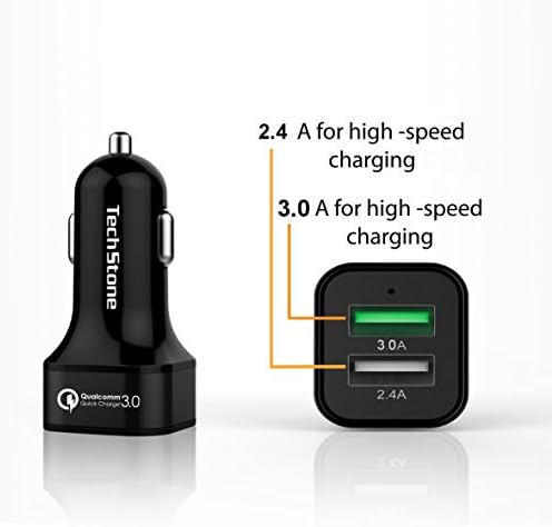 TechStone Auto Punjač dvostruki USB Adapter za brzo punjenje u automobilu brzo punjenje 3.0-Mini