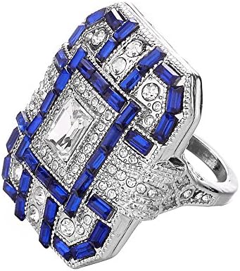 Kameni koktel prsten za žene i muškarce sa plavom i bijelom pušom Cubic cirkonijev prsten