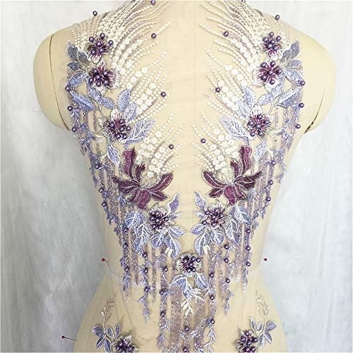 Delikatna perla Emboidery Applique čipka za šivanje šivaćih zakrpa za plesne kostime lila boja