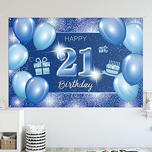 5665 Happy 21st Birthday Backdrop Banner Decor blue-Dot Glitter Sparkle 21 godina Rođendanska zabava
