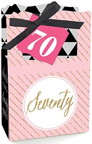 Velika tačka sreće Chic 70. rođendan - ružičasta, crna i zlatna - kutija za pogon za zabavu - set od 12