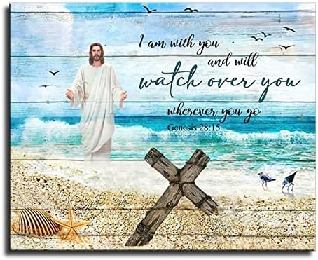 Hrišćanski inspirativni dekor zidna Umjetnost Isus i krst na platnenom plakatu na plaži