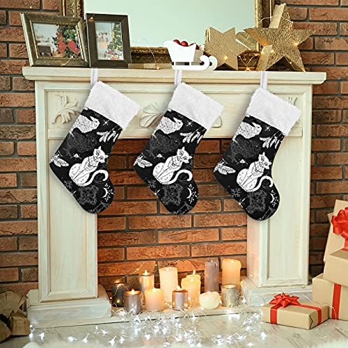 Sinestour Horloween Crow Cat Božićne čarape Velike Xmas čarape za kamin Božićno drvce dnevni boravak Viseći