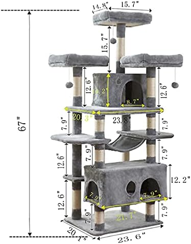 Cat Tower, 67 inča višeslojno mačje Drvo, Cat Condo drvo sa stubovima za grebanje prekrivenim sisalom, podstavljena