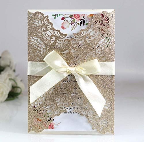 Tyree 4,9 x 7 inča 25pcs Gold Glitter Hollow Laser Cut Envelope pozivnice za vjenčanje i prazna