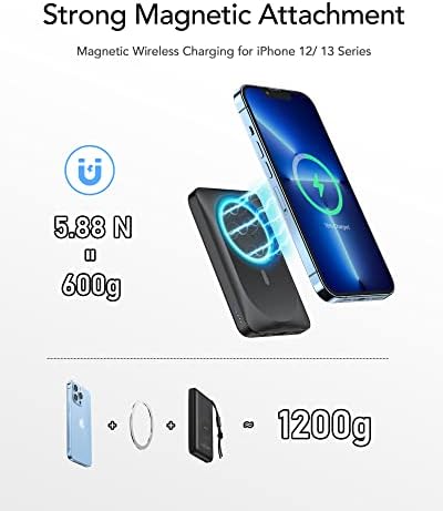 VRURC 10000mah Magnetic Wireless Portable Charger kompatibilan sa iPhone 12/13 Serija-crna & amp; Bijela