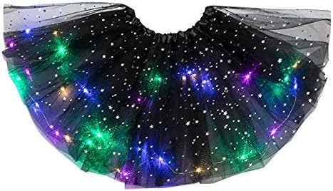 Ženske plesne suknje za žene LED svjetla 3 Sloj zvijezda Mini suknja Mesh Puffy suknja Ballerina Skirts School Girl Crno