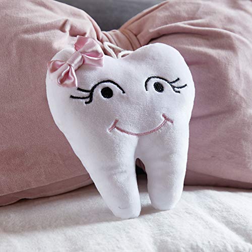 Stephan Baby plišani vilinski jastuk u obliku zuba, bijeli sa ružičastom mašnom, 5 1/2 inča