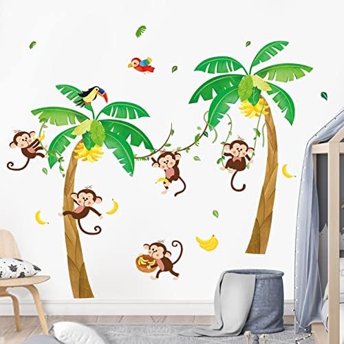 Wondver Monkey i Tree Zidne naljepnice Jungle Životinje za ljuštenje i stick zidne umjetničke naljepnice za djecu