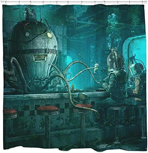 Oštar shirter retro tuš za tuš set set pare kupatilo cool hobotnica Scuba Diver Art 71x74 Kuke uključene