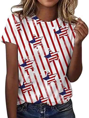 Majice za 4. jul za žene ljetne kratke rukave o-izrez majice američke zastave na pruge Tie-Dye majice