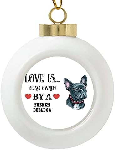 Ball Božić Ornamenti 3 Ljubav je u vlasništvu psa Mops sa malo srce keramičkog ornamenta božićno