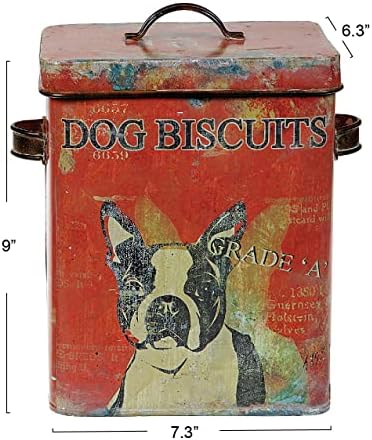 Creative Co-op vintage metalni kontejner sa ilustracijom pasa i poklopcem, višebojni