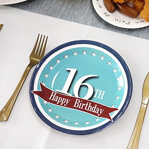 Pandecor 16. rođendanski ukrasi, 50 komada plavi sretni 16. rođendan 1 inčni ploče za papir za papir