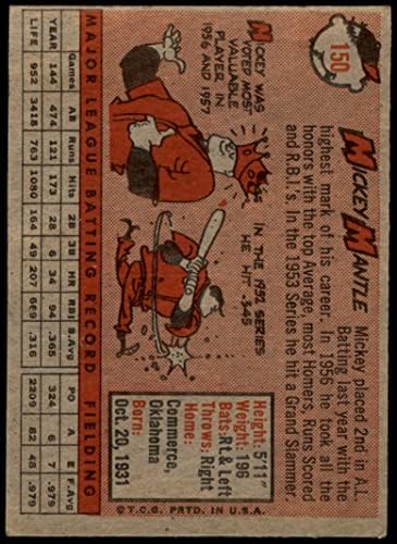 1958 TOPPS 150 Mickey Mantle Dobar Yankees
