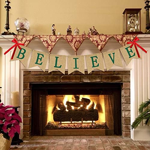 Vjerujte da Burlap Banner - Rucitc Holiday Banner Garland - Savršeno za Božićnu dekoraciju Xmas Party Decor