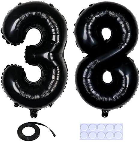 Yijunmca crna 38 broj baloni divovski jumbo broj 38 32 helijum balon viseći balon folija mylar baloni za muškarce