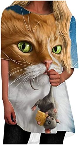 2023 Ljetna majica za žene Slatka mačka grafička majica kratkih rukava okrugli vrat Tunika Top Labavi povremeni