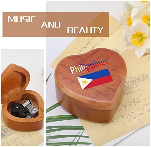 Zastava Filipini Drvena muzička kutija Oblik srca Muzičke kutije Vintage Wood Box za poklon
