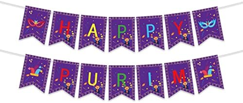 Sretan Purim Banner - Purim Jevrejski religijski baner Garland Decret-Jewish Holiday Decor Carneval Party Baner