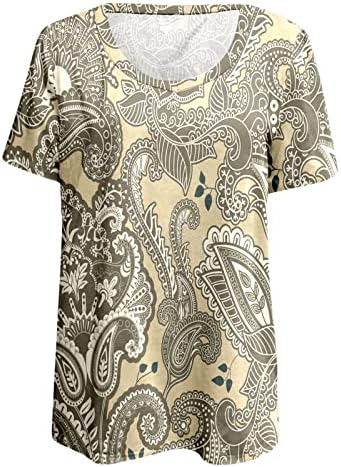 Vježbe Majice Žene Paket Žene Vintage Print Tops Shirt Tunika V-Izrez Top Kratki Rukav Shirt Labave Tops Fashion